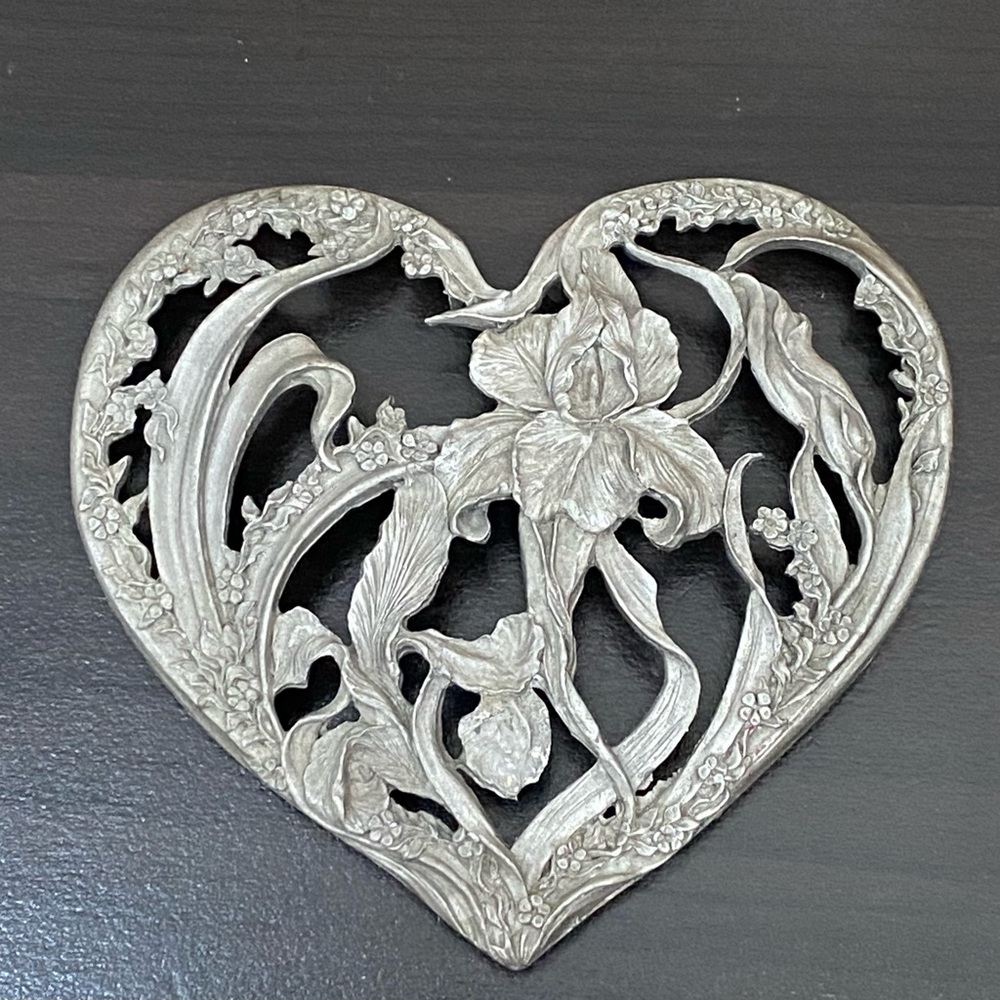 Vintage 1989 RAWCLIFFE Pewter Heart-shaped Flower Potpourri Candle Jar Topper
